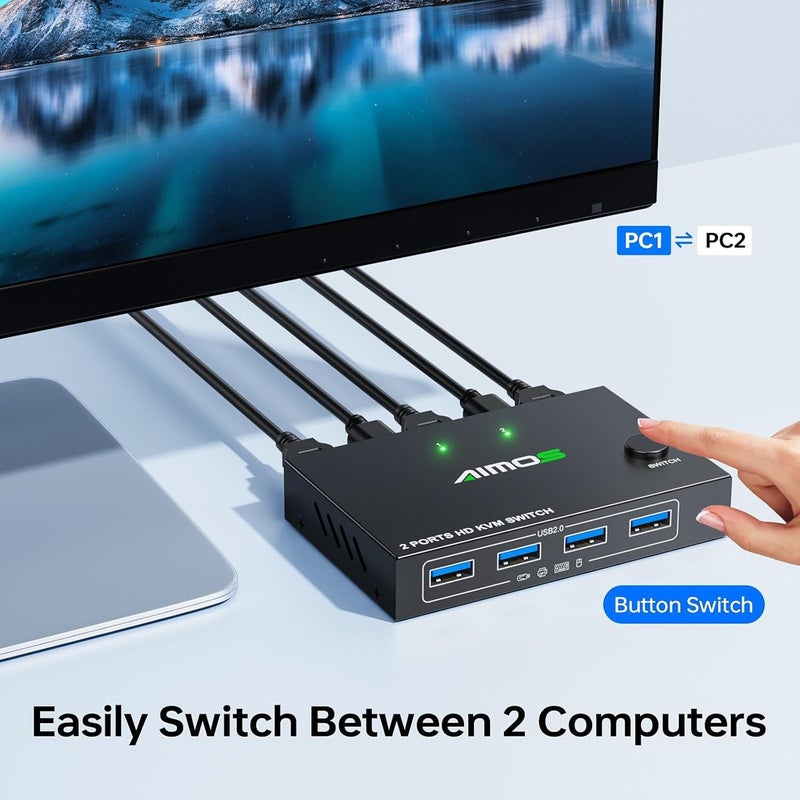 MLEEDA HDMI KVM Switch 1 Monitors 2 Computers 4K@60Hz,USB KVM Switches for 2 Desktops or Laptops Sharing Single Monitor and Keyboard Mouse Printer,Plug and Play,2 USB Cables Included - Image 4
